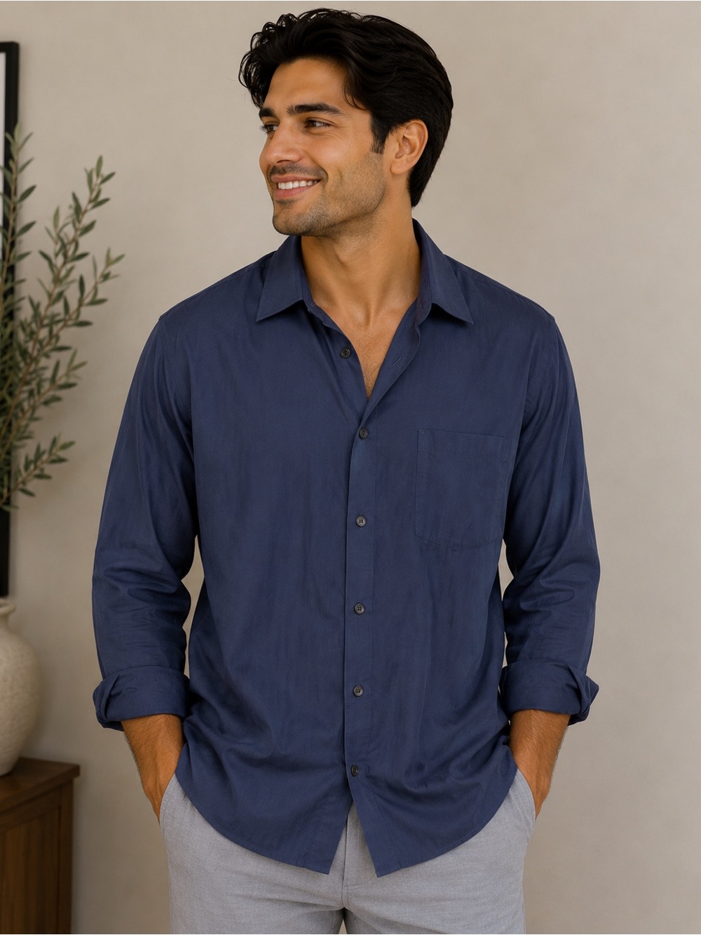 Van Heusen Navy Button-Up Shirt